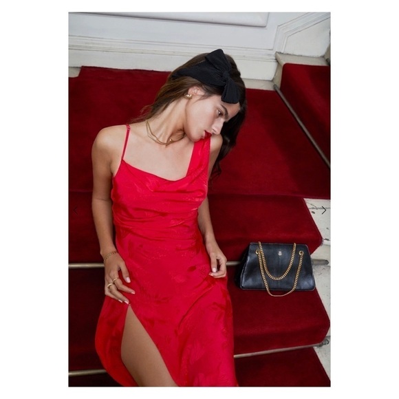 NWT FOR LOVE AND LEMONS Ilana Red Asymmetric High Slit Midi Dress Small - Picture 5 of 16